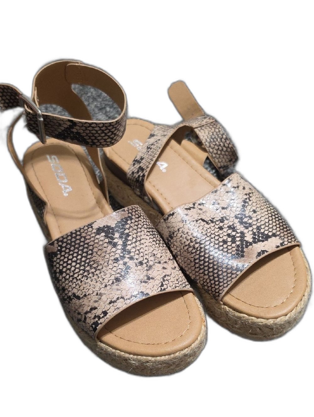Soda Tan & Black Snake-Print Espadrille Platform Sandals
